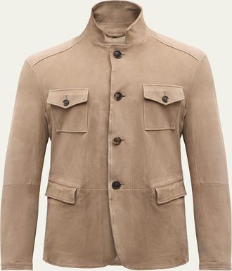 Giorgio Armani Mens Lamb Suede Button-Down Jacket