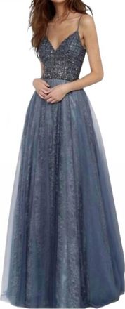 Jovani Lace Skirt Dress In Grey
