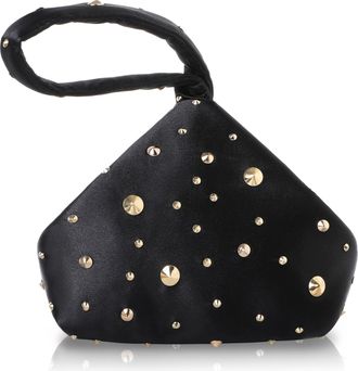 Babeyond Clutch Purses for Women - Satin Evening Bag Triangle Purse Pearl Handbag for Wedding Prom Party, Black With Golden Rivets, One Size