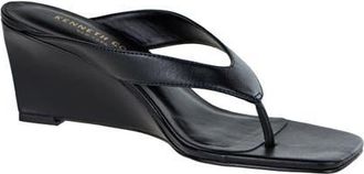 Kenneth Cole Susannah Wedge Sandal in Black Leather at Nordstrom, Size 7.5