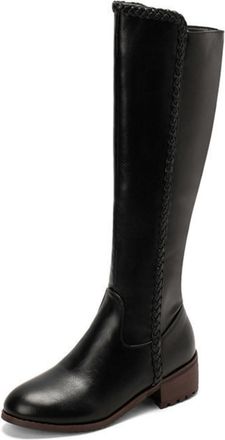 Generic Womens Knee High Riding Boots with Side Zip - Flat Heel,Motorcycle Style, Versatile for Everyday and Office,Black,7.5 UK