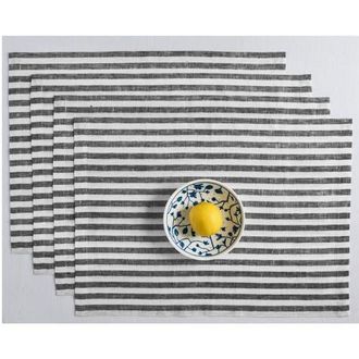 Solino Home Linen Placemats - Amalfi Stripe, 14 x 19 in Black And White at Nordstrom, Size Medium