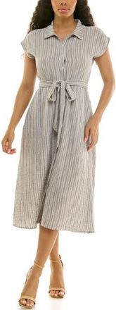 Nina Leonard Cap Sleeve Shirtdress in Grey/White at Nordstrom Rack, Size X-Large