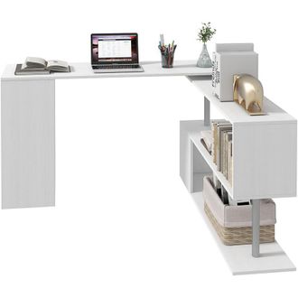 HOMCOM Homcom - Scrivania Moderna e Angolare per pc, Tavolo da Pranzo Bianco per Ufficio