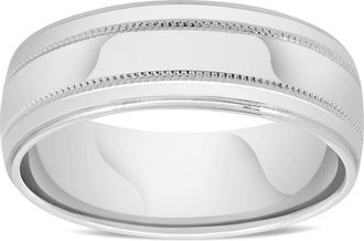 Pompeii3 Mens 10k White Gold 7mm Band High Polished Double Milgrain Accent Wedding Ring