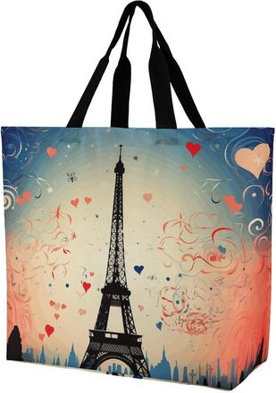 Generic Paris Pattern Women Handbag Lightweight Carry Bag Foldable Handbags For Camping Travel Work