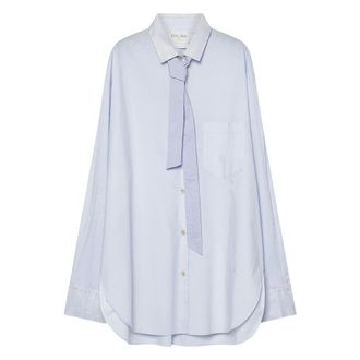 Forte_Forte Shirts, female, Blue, Size: M Oversized Cotton Shirt with Tape Details