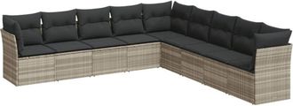 vidaXL Set Muebles Jard&iacute;n 9 Pzas Y Cojines Rat&aacute;n Sint&eacute;tico Gris Claro Vidaxl
