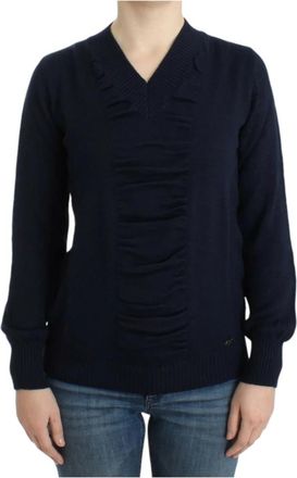 Costume National Elegante V-hals Trui in Donkerblauw - Dames - V-hals truien - Blauw - XS - Wol - Truien & Vesten