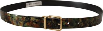 Dolce & Gabbana Mens Black Green Leather Bronze Metal Buckle Belt