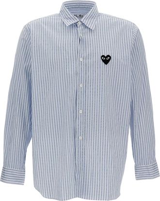 Comme Des Gar&ccedil;ons Vertical Stripe Long-Sleeve Shirt with Embroidered Logo