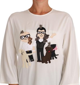 Dolce & Gabbana Womens White Silk dgfamily Blouse T-Shirt