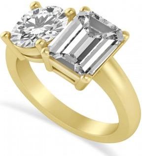 Allurez Emerald/Round Lab Grown Diamond Toi et Moi Ring 14k Yellow Gold (4.50ct)