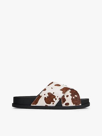 Tommy Hilfiger Cow Print Crossover Strap Lightweight Slides