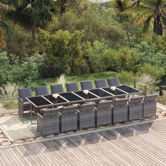 vidaXL Set Comedor Jard&iacute;n 15 Pzas Y Cojines Rat&aacute;n Sint&eacute;tico Gris Vidaxl