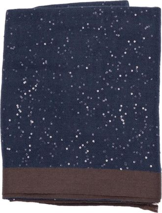 Brunello Cucinelli Sciarpa in cashmere con paillettes - Blu