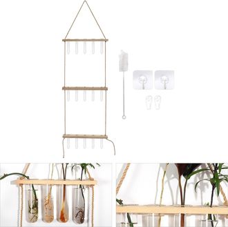 Infinite Terrario De Tres Niveles Para Plantas Montado En La Pared - Estaci&oacute;n De Propagaci&oacute;n De Tres Niveles Con 15 Tubos De Vidrio Y Soporte De Madera Para El