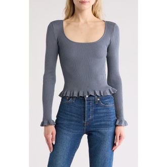 Blu Pepper Ruffled Ribbed Knit Top in Dusty Blue at Nordstrom Rack, Size Medium