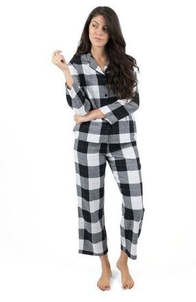 Leveret Womens Cotton Flannel Printed Holiday Pajama Set in Plaid Black & White at Nordstrom, Size Xx-Large