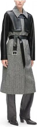 Karl Lagerfeld Tweed en Imitatieleer Jas - Dames - Jas met riem - Grijs - M - Leer - Jassen