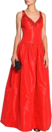 Marchesa Taffeta Satin Ball Gown Embellished Dress In Red