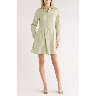 Halogen Stripe Long Sleeve Cotton Shirtdress in Green Multi at Nordstrom Rack, Size X-Small