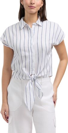 Ellen Tracy Womens Linen Blend Sleeveless Tie Hem Button Down Top