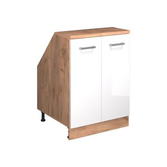 Vicco Armario De Cocina Para Techo Inclinado R-line, Blanco Alto Brillo, 60 Cm Con 2 Puertas, 60 Cm De Profundidad, Vicco