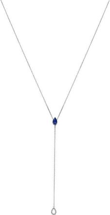 House of Brilliance Sterling Silver Created Blue Sapphire and Diamond Accent Y Necklace