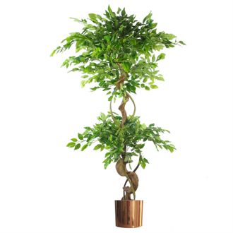 Leaf Japanese Fruticosa Ficus Tree Copper Planter 150cm Twisted Trunk Artificial Botanik in Green