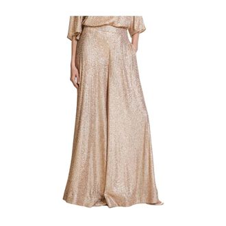 Access Fashion Wide Broeken - Dames - Wijde Broeken - Geel - S - Pailletten - Broeken