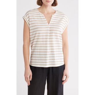 Bobeau Dolman Sleeve Piqué T-Shirt in Ivory/light Tau Pencil Stripe at Nordstrom Rack, Size X-Small