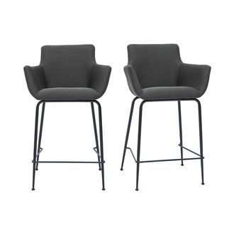 Miliboo Miliboo - Set De 2 Taburetes De Cocina De Tela Gris Antracita 65 Cm Carlie