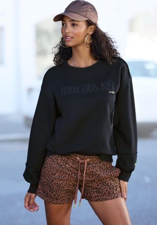 Buffalo Sweater BUFFALO, Damen, Gr. 32/34, schwarz, Sweatware, Obermaterial: 60% Baumwolle, 40% Polyester, unifarben, bequem h&uuml;ftlang, Rundhals, Rippb&uuml;ndchen,