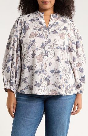 Sugarlips Bryony Floral Button-Up Shirt in Brown-Blue at Nordstrom, Size 2X