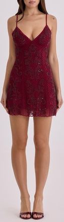 House of CB Catarina Beaded Minidress in Wine at Nordstrom, Size X-Small A