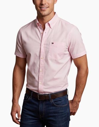 Tommy Hilfiger Mens TOMMY HILFIGER Mens Shirt Oxford Lightweight Summer Top - Pink - Size: Regular/36