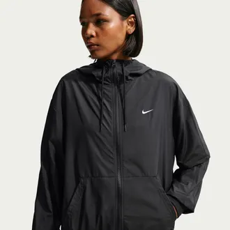 Nike Womens Nike Sportswear Classic Wovens Loose UV Hooded Jacket in Black | FV6298-010