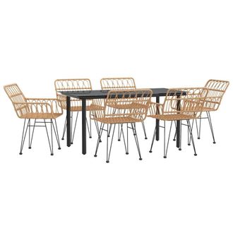 Berkfield Home Beautiful 7 Piece Garden Dining Set Poly Rattan in Brown