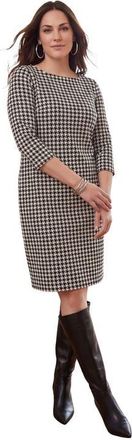 Jessica London Stretch Cotton Boatneck Shift Dress in White Houndstooth at Nordstrom, Size 20