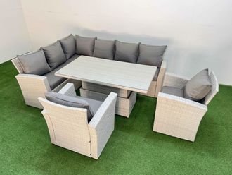 Fimous 8 Seat Garden Furniture Corner Sofa with 2 Armchairs Light Grey