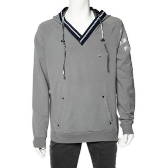Emporio Armani Grey Cotton Knit Contrast Trim Hooded Sweatshirt 3Xl