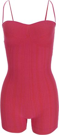 Jacquemus Sleeveless Ribbed-Knit Jumpsuit in Pink Viscose