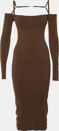 Jacquemus Brown Jersey Knit Cut Out Detail La Robe Sierra Midi Dress