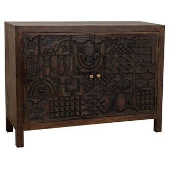 Wanderlust Deco Aparador De Madera Labrada Negro 120x40x90 Cm