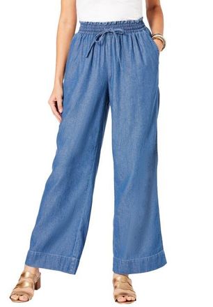 Roaman's Plus Size Pull On Wide Leg Chambray Pant in Light Stonewash at Nordstrom, Size 28