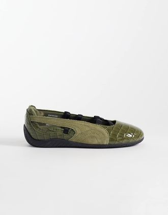 Puma Speedcat - Ballerine verdi effetto coccodrillo-Verde
