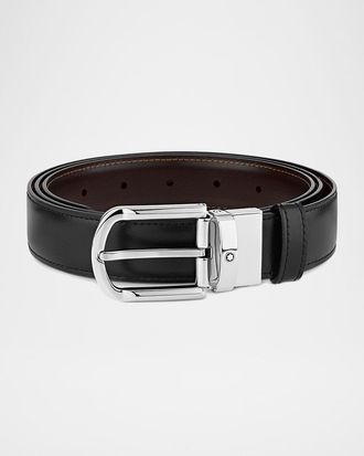 Montblanc Men & apos;s Horseshoe-Buckle Reversible Leather Belt