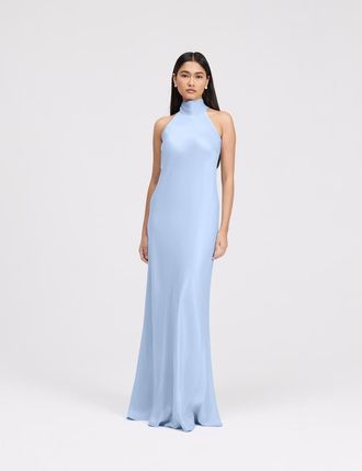 Ghost London Angelica High Neck Satin Maxi Dress in Cornflower Blue at Nordstrom, Size 14