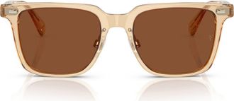 Oliver Peoples 52mm Rectangular Polarized Sunglasses in Champagne/Clay at Nordstrom